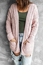 R&B | Strickjacke - Lange offene Vorderseite - Kabelstrick mit Taschen