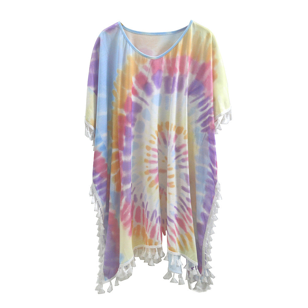 Damen modisches Kaftan mit trendigem Leopardenmuster und Fransen R&B