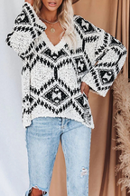 R&B | Geometrischer Strick V-Ausschnitt Pullover