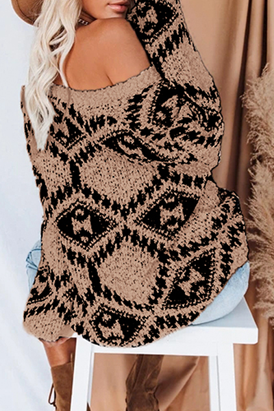 R&B | Geometrischer Strick V-Ausschnitt Pullover