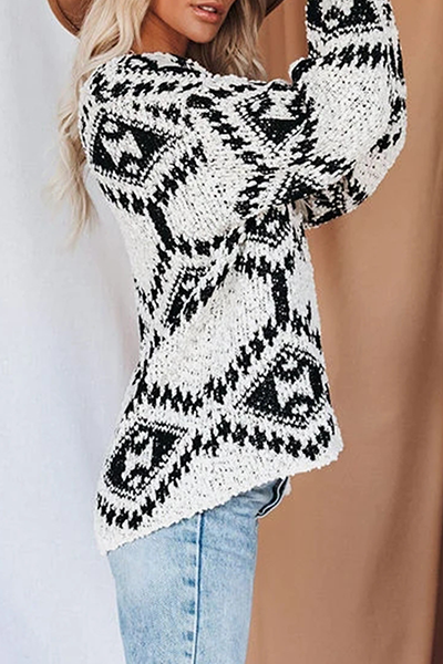 R&B | Geometrischer Strick V-Ausschnitt Pullover