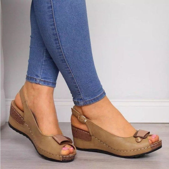 Damen nan Keilsandalen mit verstellbarem Fersenriemen und Korkabsatz R&B