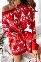 R&B | Lässige Wapiti Schneeflocken Weihnachtsbaum Gedruckte Patchwork Kontrast O-Ausschnitt Kleider Pullover