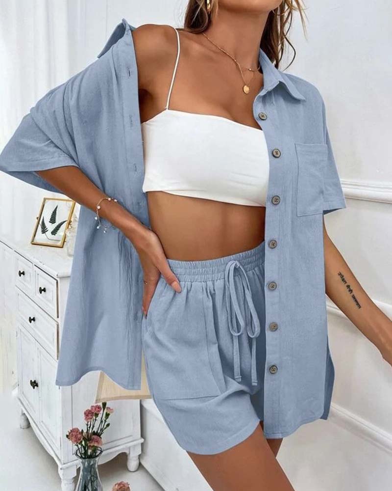 R&B | Lässiges Set Aus Einfarbigem Hemd und Shorts