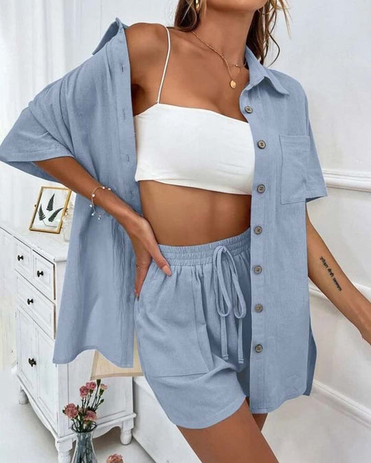R&B | Lässiges Set Aus Einfarbigem Hemd und Shorts