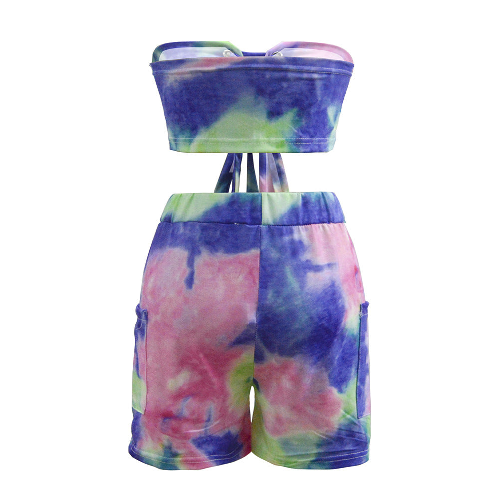 Damen Crop-Top und Shorts Set mit Schnürung und verspieltem Design R&B