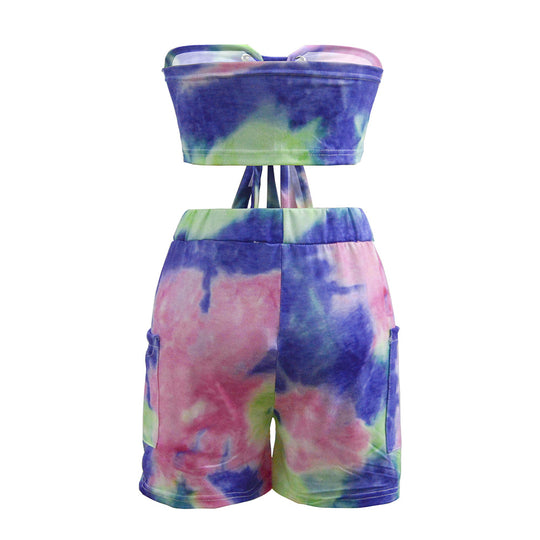 Damen Crop-Top und Shorts Set mit Schnürung und verspieltem Design R&B