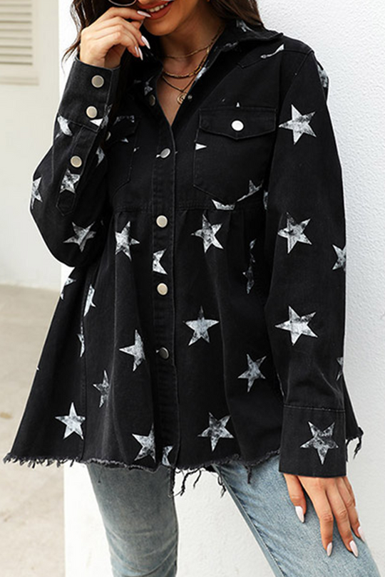 R&B | Die Sterne Quasten Schnalle Umklappkragen Langarm Denimjacke