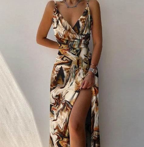 R&B | V-Ausschnitt Midikleid mit Druck und Schlitz