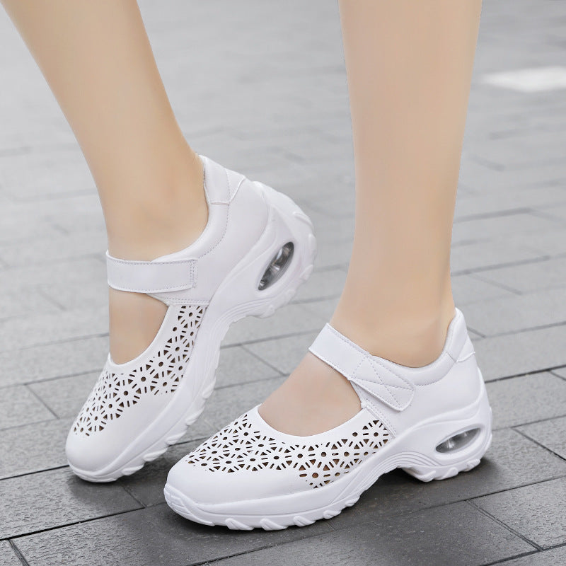 Damen nan perforierter Riemchenschuh mit Luftkissenprofil und Klettverschluss R&B
