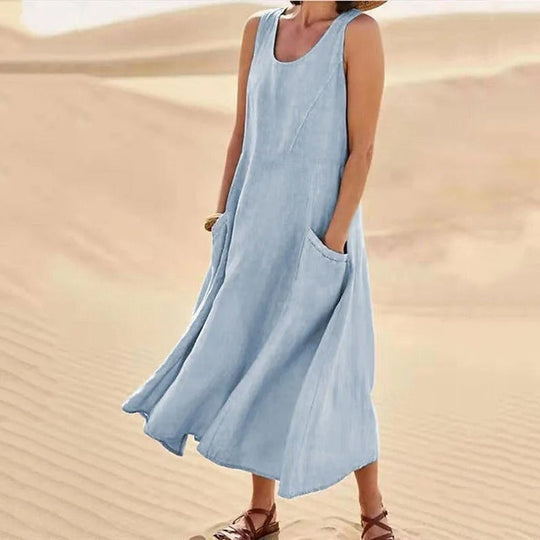R&B - Leinen-Baumwoll-Ärmelloses Kleid für Frauen