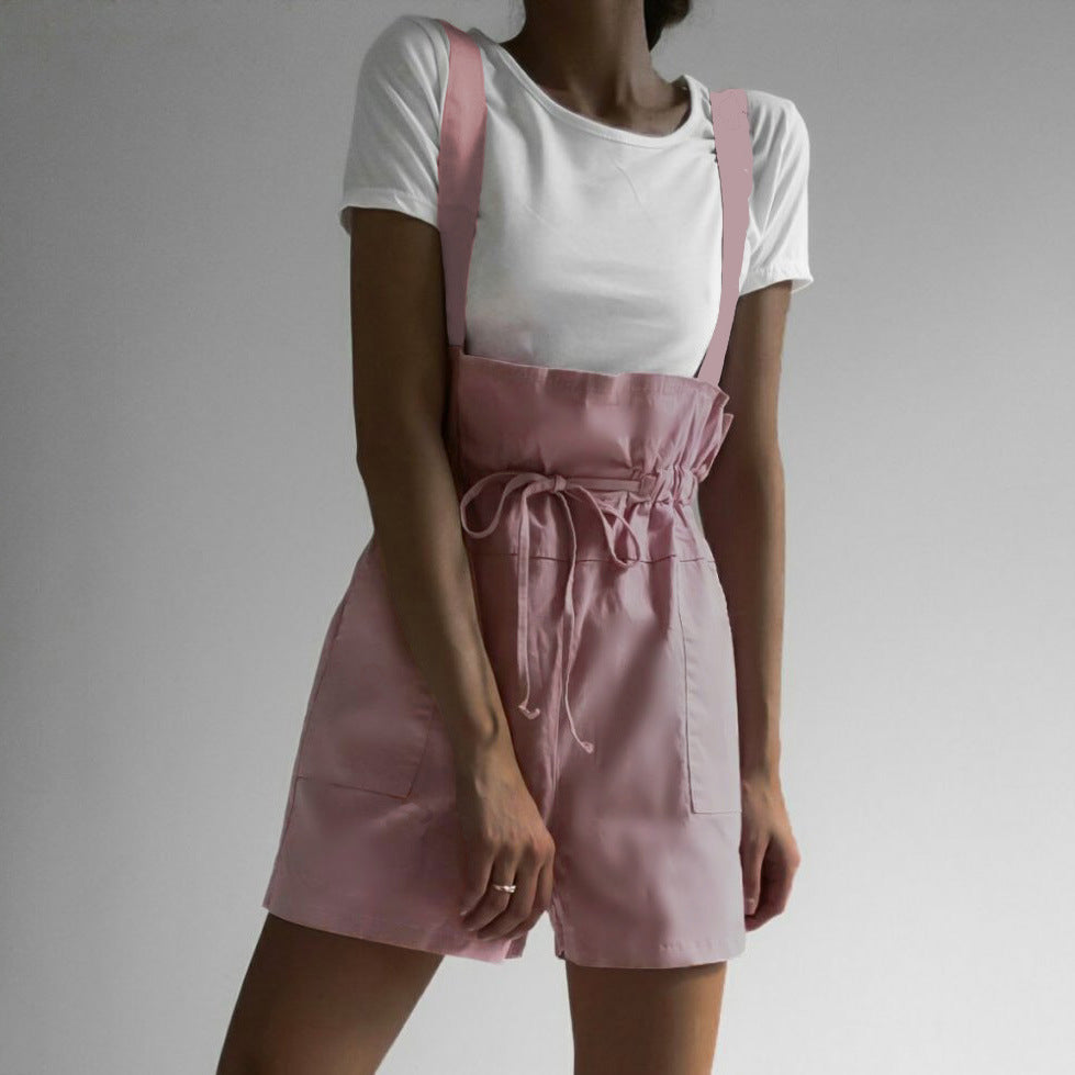 Damen Lässig geschnittene Overall-Shorts mit verstellbaren Trägern R&B