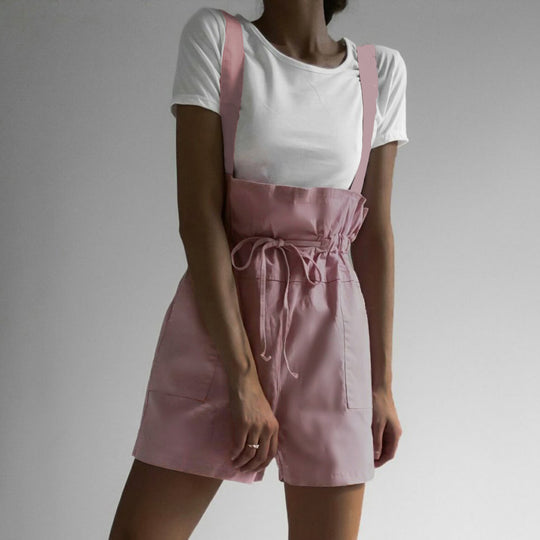 Damen Lässig geschnittene Overall-Shorts mit verstellbaren Trägern R&B