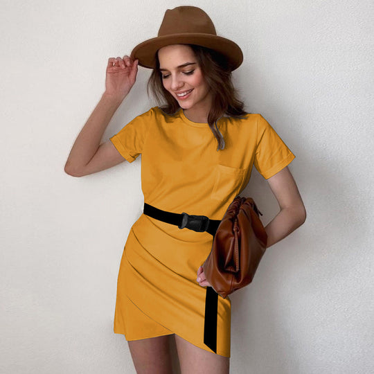 Damen modisches Kurzarmkleid mit elegantem Schnitt R&B