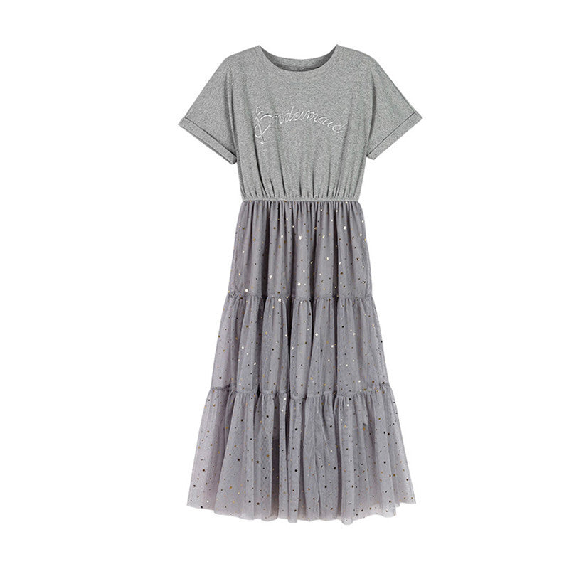 Damen langes Kleid mit dekorativen Tüllschichten und Gummizug