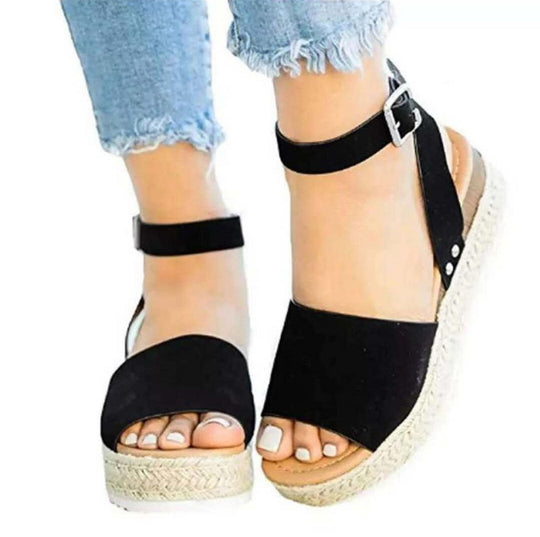 Damen Wedge-Sandalen mit elastischem Riemen und komfortablem Fußbett R&B