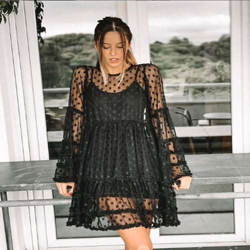 Damen Luftiges Tüllkleid mit Punkten und Rüschendetails R&B
