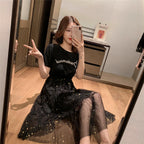 Damen langes Kleid mit dekorativen Tüllschichten und Gummizug