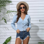 Damen Strickjacke mit V-Ausschnitt und Knöpfen