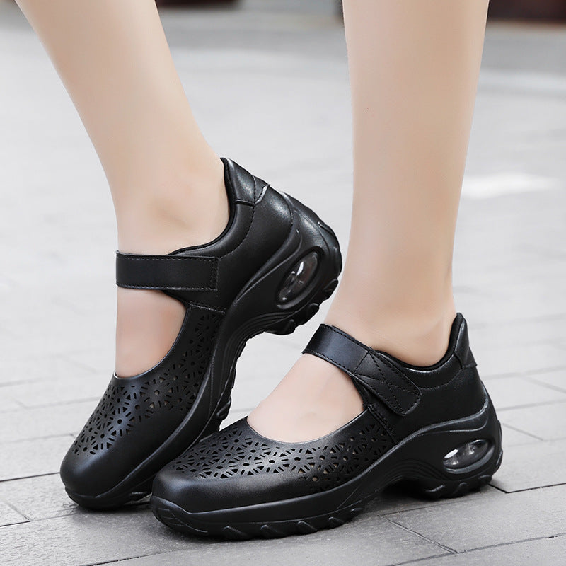 Damen nan perforierter Riemchenschuh mit Luftkissenprofil und Klettverschluss R&B