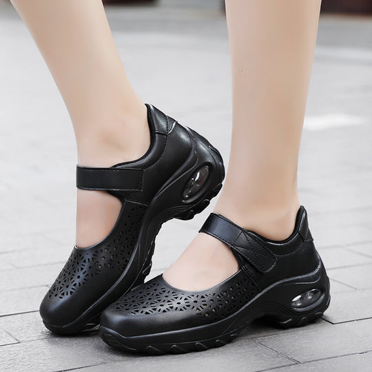 Damen nan perforierter Riemchenschuh mit Luftkissenprofil und Klettverschluss R&B