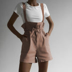 Damen Lässig geschnittene Overall-Shorts mit verstellbaren Trägern R&B