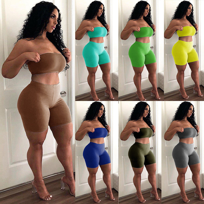 Damen Crop-Top und Shorts Set mit elastischem Bund und figurformendem Schnitt R&B