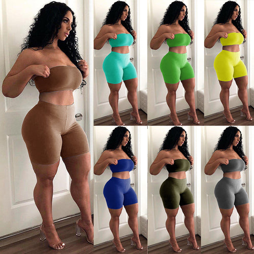 Damen Crop-Top und Shorts Set mit elastischem Bund und figurformendem Schnitt R&B