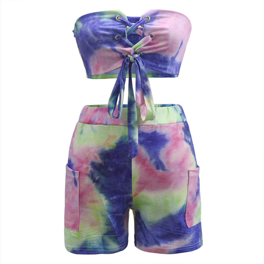 Damen Crop-Top und Shorts Set mit Schnürung und verspieltem Design R&B