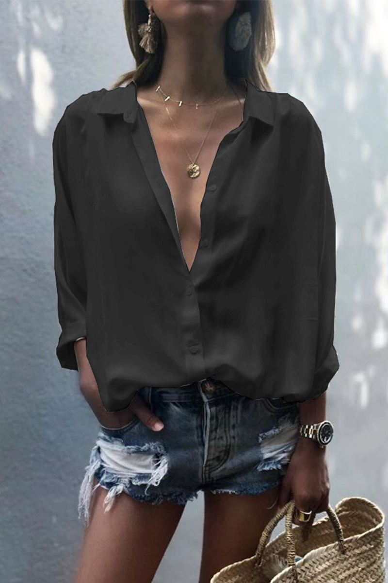 R&B | Lässiges Einfarbiges Patchwork Umgeschlagenes Kragen Top