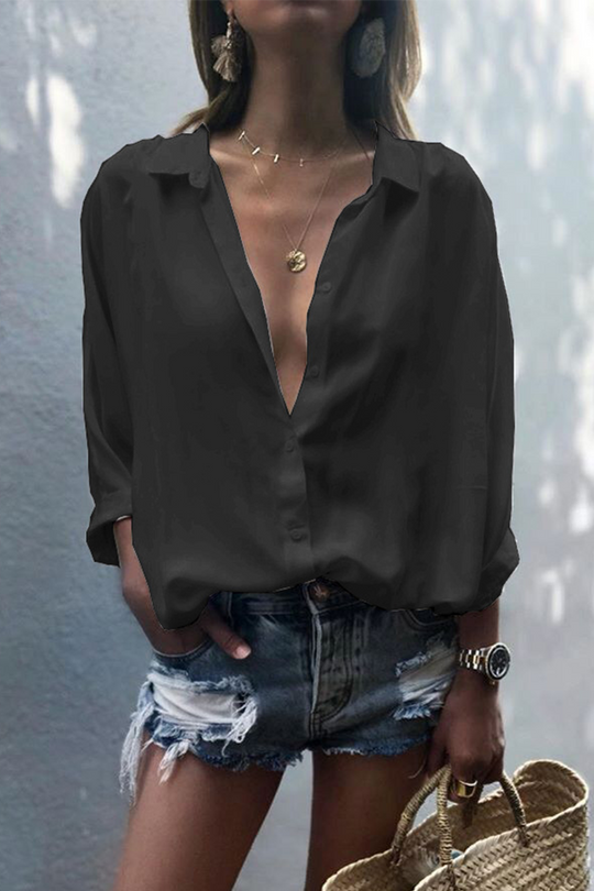 R&B | Lässiges Einfarbiges Patchwork Umgeschlagenes Kragen Top