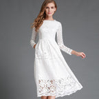 Damen Spitzen Midikleid mit langen Ärmeln und floralem Detail R&B