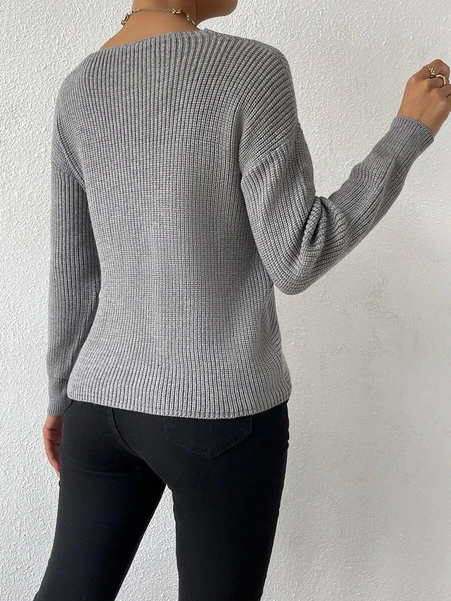 R&B | Strickbluse mit Umschlag V-ausschnitt Elegant und Einfach