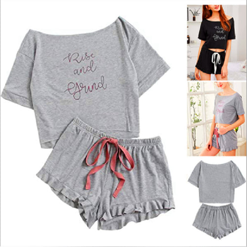 Damen Freizeit Schlafanzug Set mit aufgedrucktem Motiv R&B