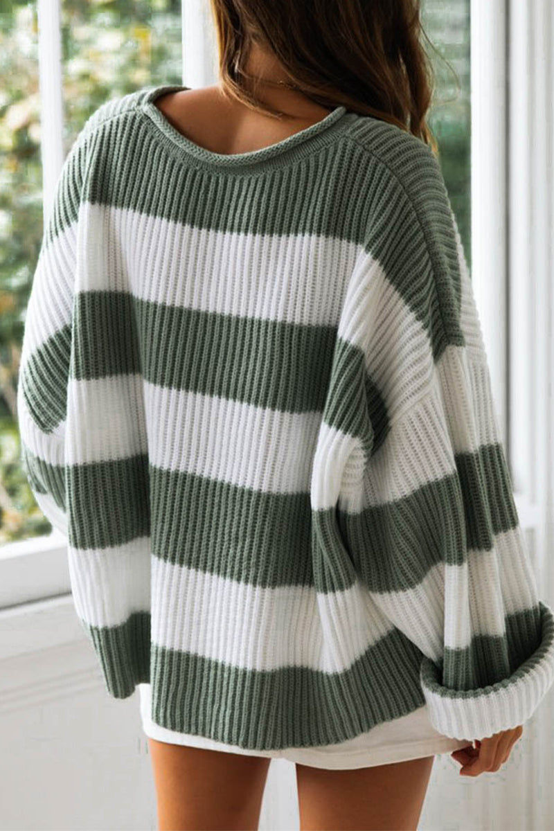 R&B | Modische süße gestreifte Kontrast-O-Ausschnitt Pullover