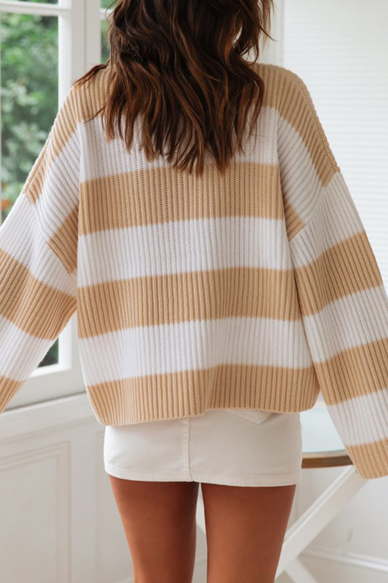 R&B | Modische süße gestreifte Kontrast-O-Ausschnitt Pullover