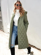 R&B | Kapuzen-Daunenjacke für Damen - lange gep quiltete Jacke
