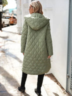 R&B | Kapuzen-Daunenjacke für Damen - lange gep quiltete Jacke