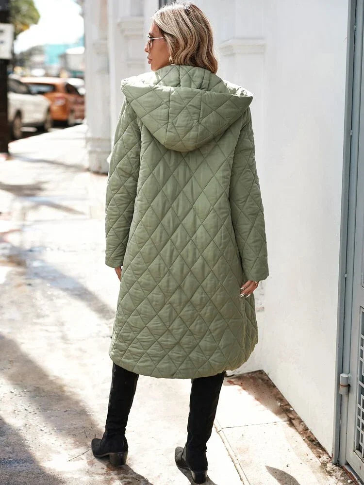 R&B | Kapuzen-Daunenjacke für Damen - lange gep quiltete Jacke