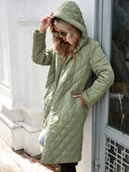R&B | Kapuzen-Daunenjacke für Damen - lange gep quiltete Jacke