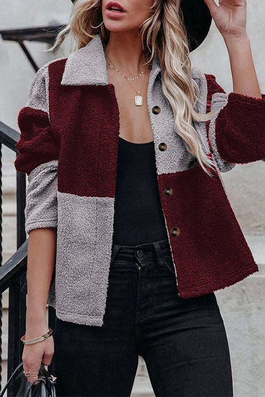 R&B | Color Block Patchwork Kontrast Umlegekragen Jacke (5 Farben)