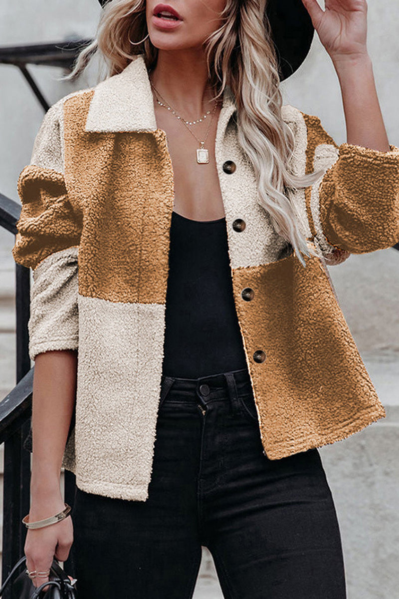 R&B | Color Block Patchwork Kontrast Umlegekragen Jacke (5 Farben)