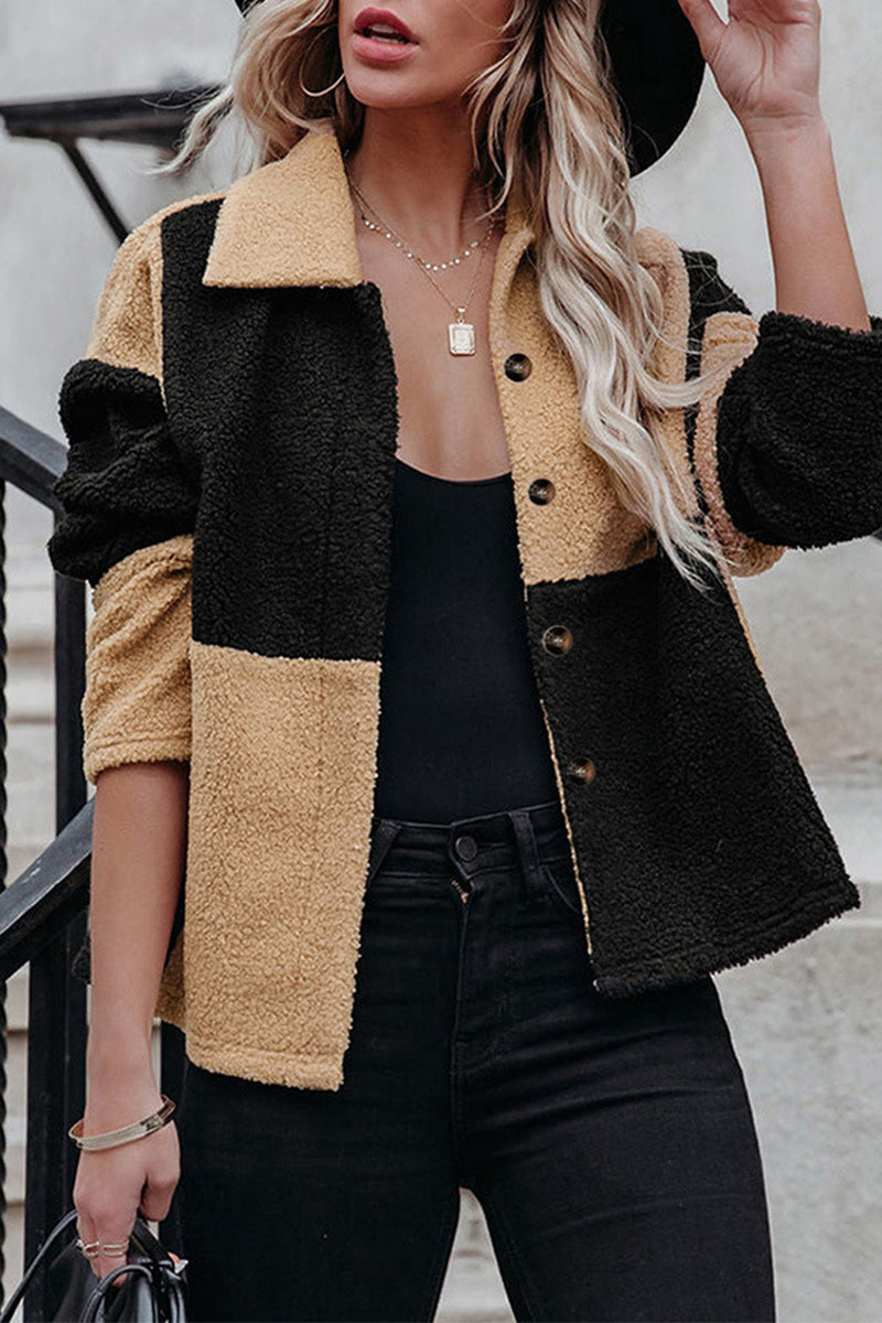 R&B | Color Block Patchwork Kontrast Umlegekragen Jacke (5 Farben)