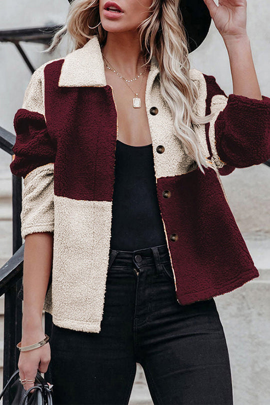 R&B | Color Block Patchwork Kontrast Umlegekragen Jacke (5 Farben)