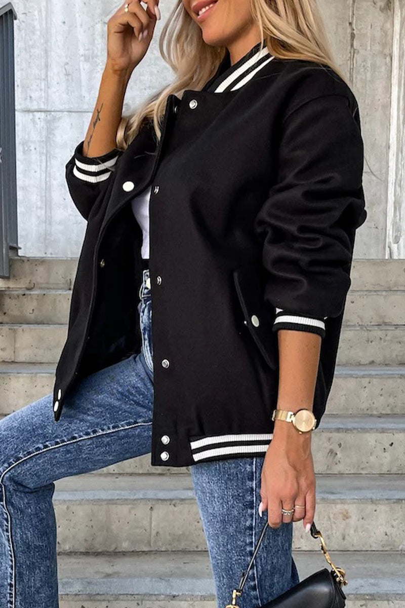 R&B | Street Color Block Buckle Kontrast O Neck Jacke(4 Farben)