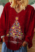 R&B | Lässige Weihnachtsbaum gedruckte Patchwork V-Ausschnitt Tops