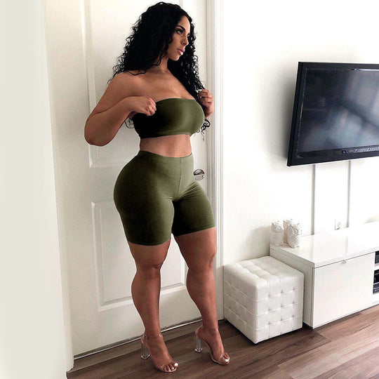 Damen Crop-Top und Shorts Set mit elastischem Bund und figurformendem Schnitt R&B