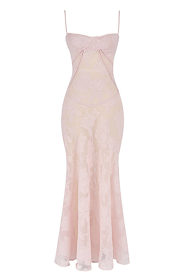 Retro Cremefarbene Maxi Kleid Mit Spitzeneinsatz hinten