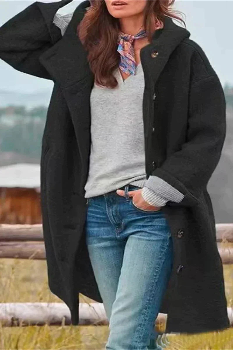R&B | Damen Teddy Übergangsjacke mit Kapuze und Knöpfen