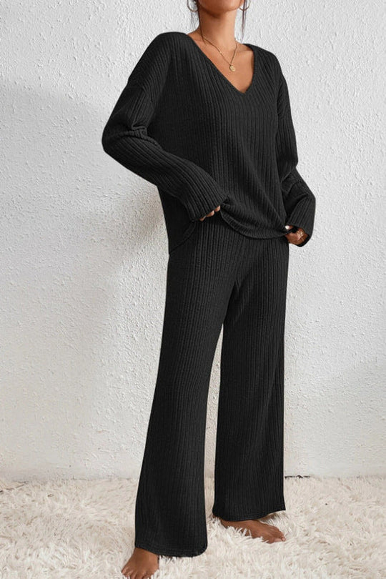 R&B | Damen Rippstrick Zwei-Teilen Loungewear Set